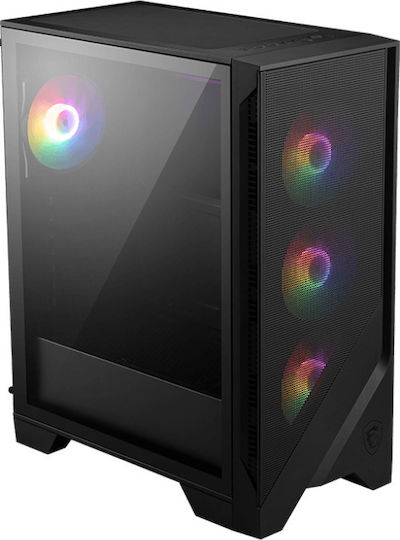 MSI MAG Forge 121A B75 PCIE5 Геймърско бюро Midi Tower Компютърна кутия със страничен прозорец и RGB осветление Черен