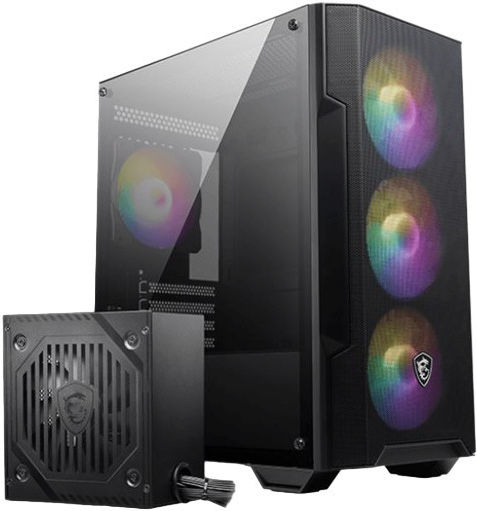 MSI MAG Forge M100A Gaming Micro Tower Carcasă PC cu Deschidere Laterală și Sistem Iluminare RGB Sursă De Alimentare 600W
