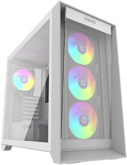 Aqirys XO-1 Gaming Midi Tower Κουτί Υπολογιστή με Πλαϊνό Παράθυρο και ARGB Φωτισμό Λευκό