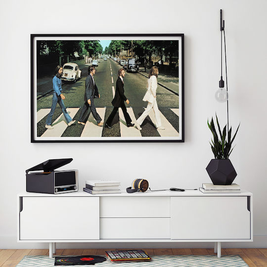 Music Poster Beatles Ms153 21cm X 30cm Κάδρο Φυσικό Ξύλου Μπεζ