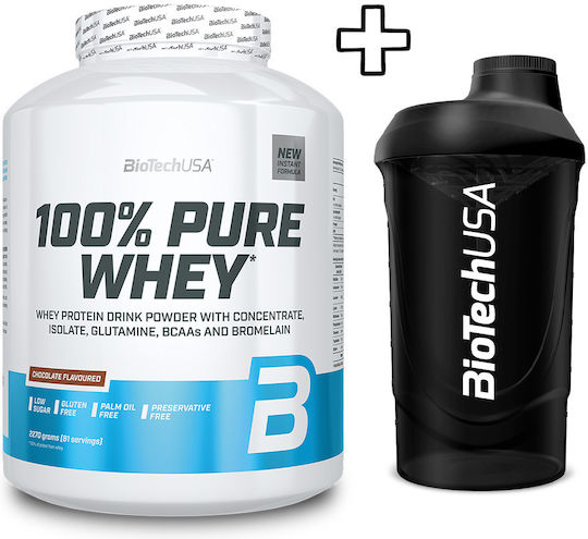 Biotech Usa 100% Pure Whey 2270g Chocolate Peanut Butter & Biotech Usa Wave Shaker 600ml Black-smoked Custom Bundle