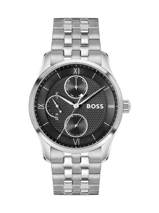 Boss Principle Ανδρικό Ρολόι 41mm Μπαταρίας με Ασημί Μεταλλικό Μπρασελέ