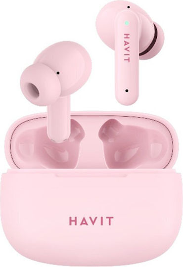 Havit TW967 Pro In-ear Bluetooth Handsfree Ακουστικά με Θήκη Φόρτισης Ροζ