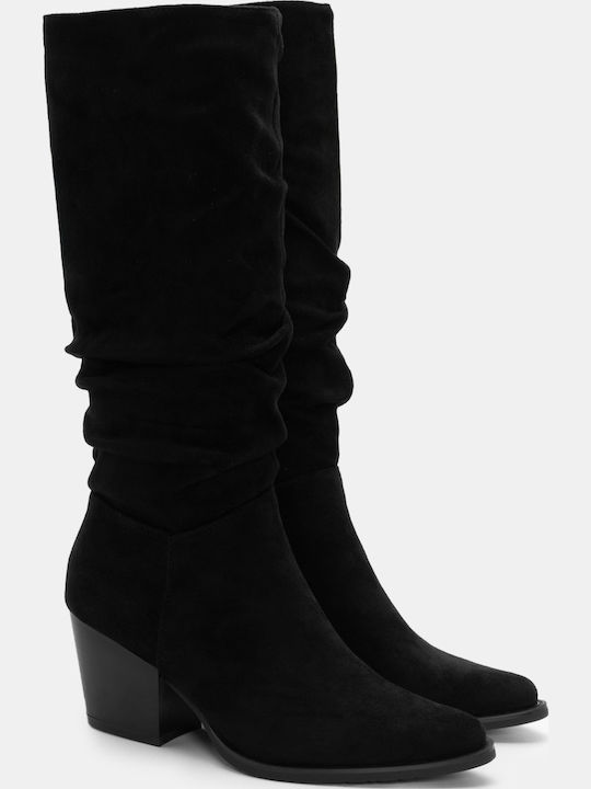 Luigi Suede Medium Heel Cowboy Boots with Zippe...