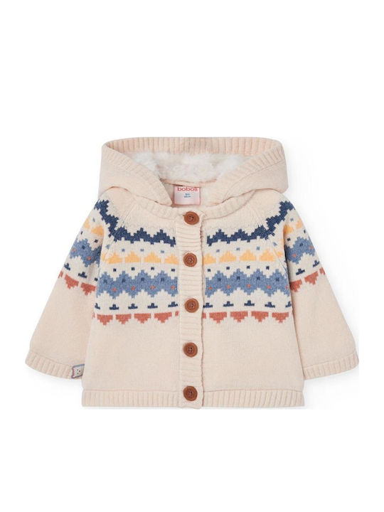 Kids Cardigan Knitted with Hood Ecru