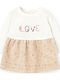 Girls Dress Long Sleeve Knitted Polka Dot Set of 2 with Tights and Accessories Beige