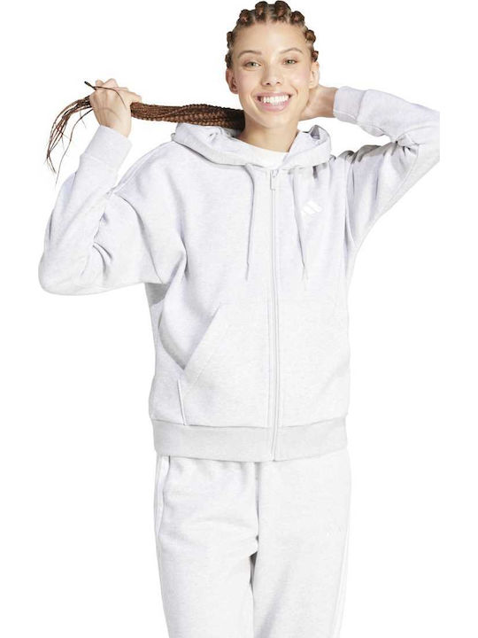Essentials 3-stripes Women's Sweatshirt Jacket Hooded Gray