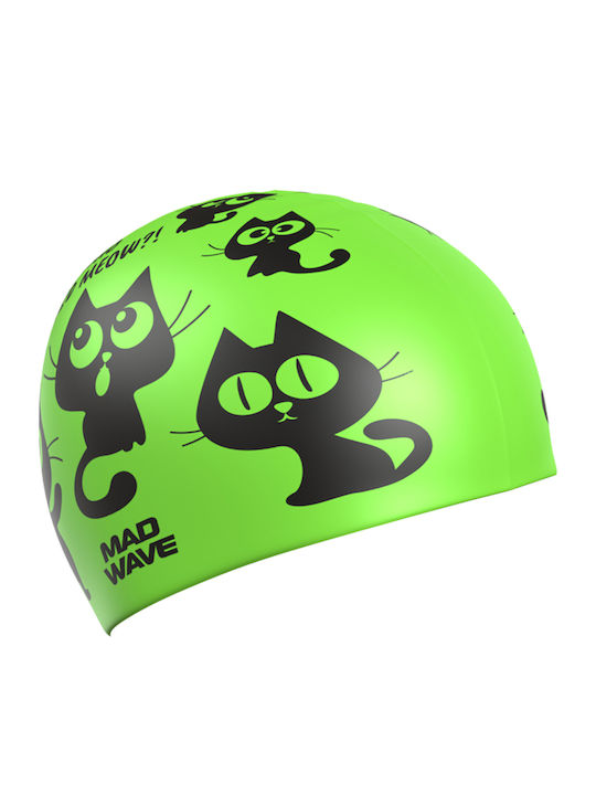Παιδικό Σκουφάκι Κολύμβησης Σιλικόνης Mad Wave Cats Junior Swim Cap Green M057405000w Πράσινο