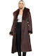 Damen Brown Mantel mit Fellbesatz