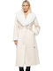 Damen Lt Beige Mantel mit Fellbesatz