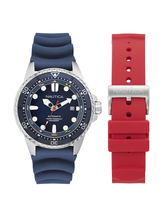 Nautica Men's Watch 47mm Automatic With Blue Rubber Strap