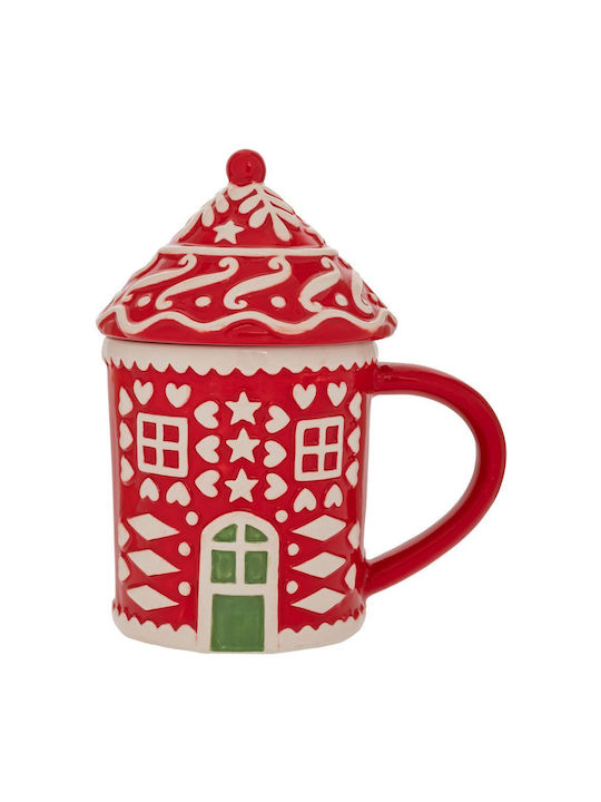 Iliadis Lid Shape Christmas Mug Ceramic Red L15xW14xD10cm.