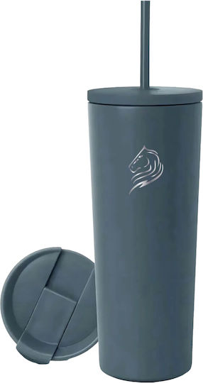 Cool'NMore Glass Thermos Stainless Steel BPA Free 600ml Lava Grey with Straw