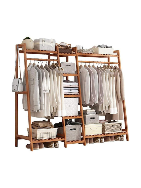 Floor Garment Rack made of Wood Brown 140cm