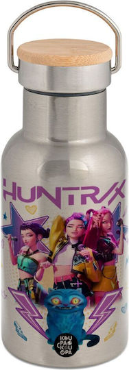 Huntrix K-pop Series Metal Thermos Bottle Stainless Steel Silver Wooden Cap Bamboo Double-Walled 350ml