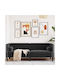 Three-Seater Couch Velvet Black Velvet-Black Metal 194x74.5x70.5cm