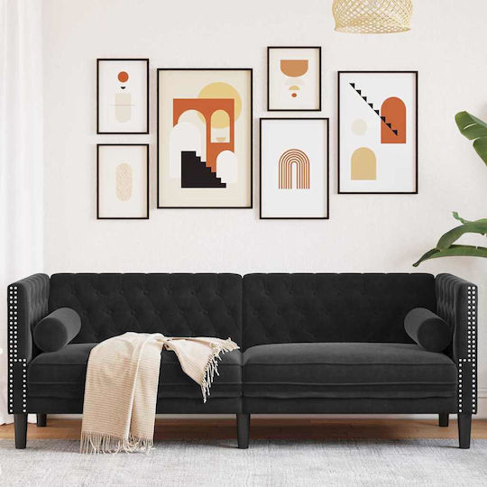 Three-Seater Couch Velvet Black Velvet-Black Metal 194x74.5x70.5cm