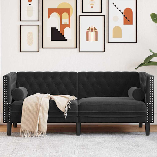 Τριθέσιος Καναπές Βελούδινος Μαύρο 174x74.5x70.5εκ.