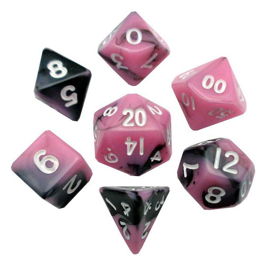 Fanroll 7 Mini Dice Set Pink Black White Numbers