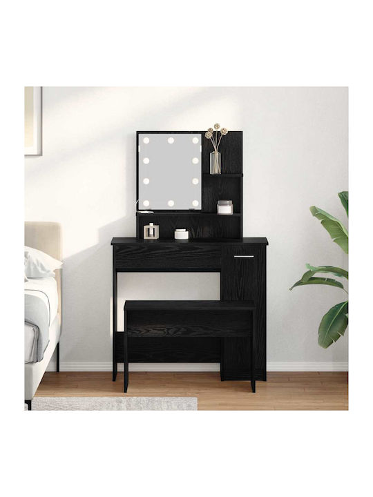 Masă De Toaletă De Podea Din Lemn Stejar Negru Cu Oglindă 86.5x35x136cm