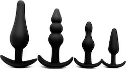 Smd Anal Challenge Silicone Anal Plug Set T-bar Multiple Shapes Diverse Stimulation Σετ 4 Black