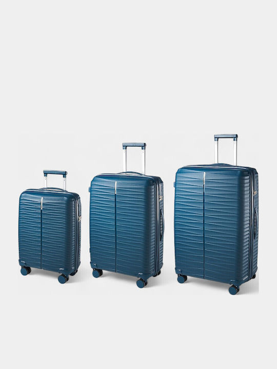 Paulter Hard Blue Travel Suitcases with 4 Wheels Set of 3 Pieces