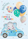 Greeting Card Baptism Boy Elephant Car