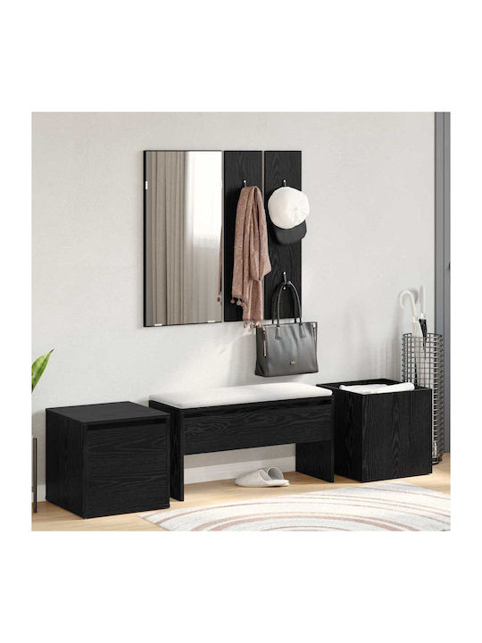 Entry Furniture with Mirror / Hanger & Bench Black Oak 80x31x40cm