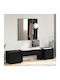 Entry Furniture with Mirror / Hanger & Bench Black Oak 80x31x40cm