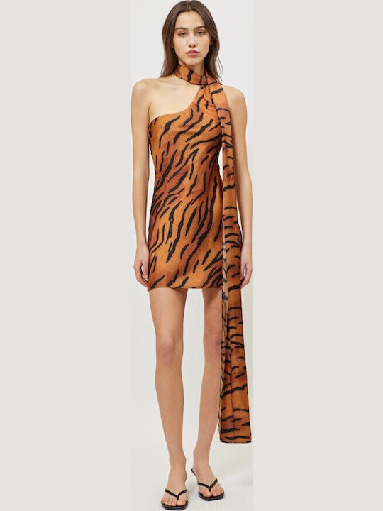 Rochie De Vară Mini De Seară Din Satin Cu Imprimeu Animal