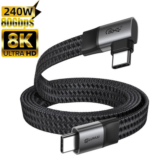 Luvlu Flat / Braided USB 4 Video Cable USB-C male - USB-C 240W Μαύρο 1m