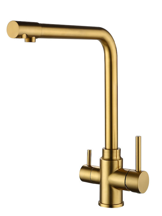 QWaterFilters Μπαταρία Κουζίνας Πάγκου Inox Χρυσή