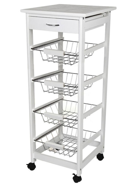 Bakaji Wooden Kitchen Trolley 4 Tiers White 37x37x82cm