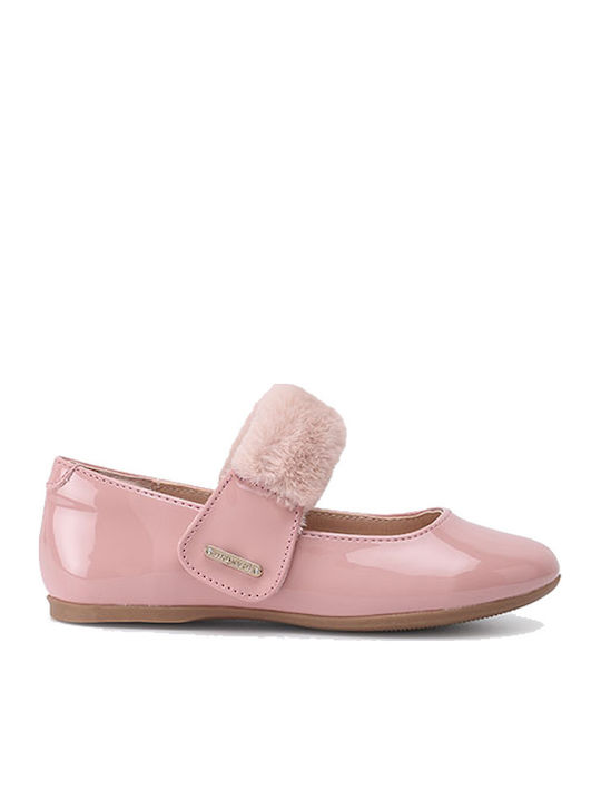 Kids Leather Ballerinas with Hoop & Loop Closure Pink