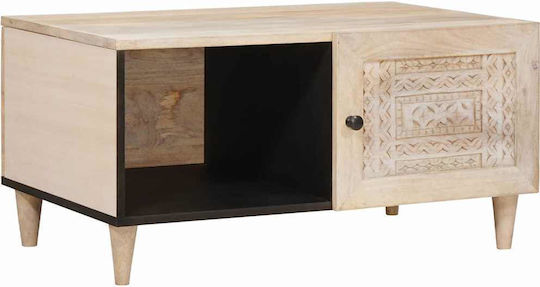 Rectangular Central Coffee Table Made of Solid Wood Beige W80xL50xH40cm