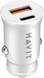 Havit Auto-Ladegerät mit Anschlüssen 1xUSB-A 1xType-C und Kabel Typ-C,TC-TC Havit Auto-Ladegerät mit Anschlüssen 1xUSB-A 1xType-C und Kabel Typ-C,TC-TC