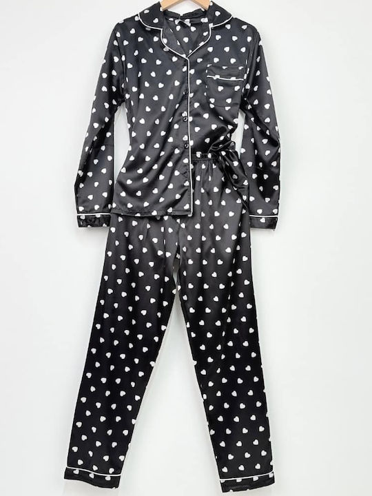 Topaki Topaki Damen Schlafanzug & Pyjamas Winter Set Schwarz