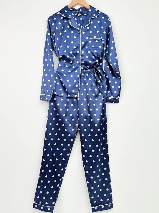 Topaki Topaki Winter Damen-Schlafanzug-Set Blau