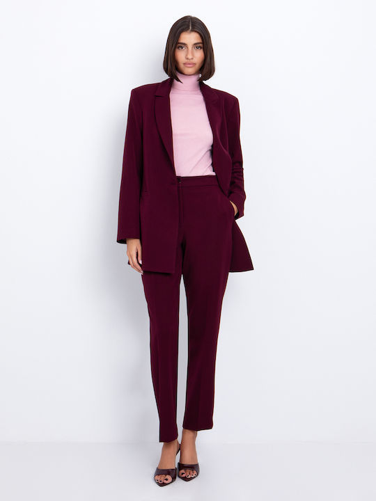 Damen Hoch tailliert Stoff Hose Bordeaux
