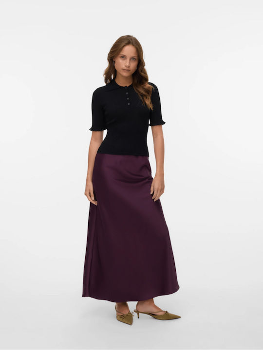 Vero Moda Satin High-waisted Midi Skirt Burgundy