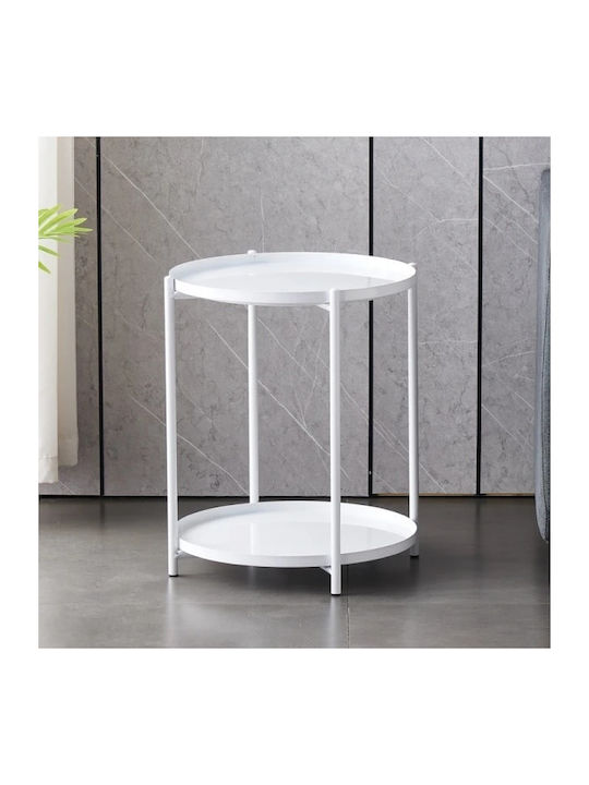 Masă Laterală Rotundă Din Lemn Masiv Alb L42xP42xÎ52cm