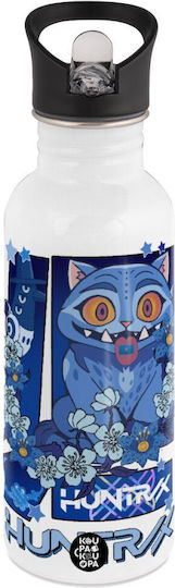 Koupakoupa Huntrix Derpy The Blue Tiger Kids Water Bottle Stainless Steel with Straw White 600ml