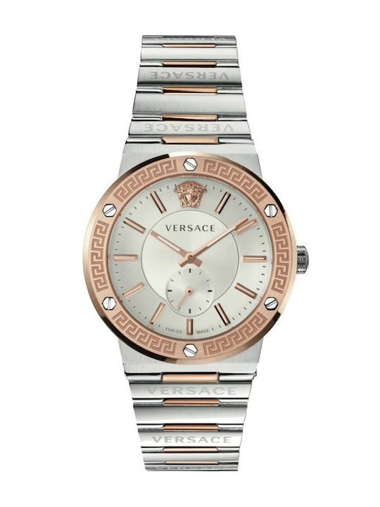 Versace Greca Logo Γυναικείο Ρολόι 41mm Μπαταρίας με Ασημί Μεταλλικό Μπρασελέ