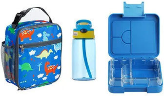 Lunchbox Plastic Kids' Lunch Set Dinosaurs Insulated Blue