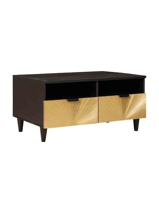 vidaXL Rectangular Central Coffee Table Made of Solid Wood with Drawers Black Gold M80xW54xH40cm