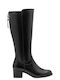 Leder Damenstiefel mit mittlerem Absatz Schwarz