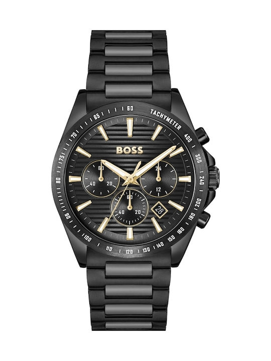 Boss Strike Ανδρικό Ρολόι 41mm Χρονογράφος Μπαταρίας με Μαύρο Μεταλλικό Μπρασελέ
