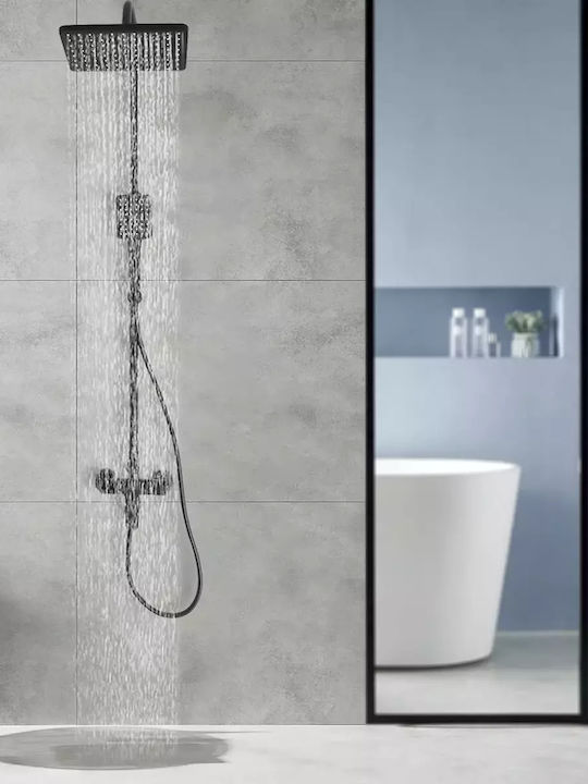 Shower Set Brass Construction 30 Cm X 20 Cm Top Spray Adjustable Height 80-100 Cm Wall Mount Installation Single Handle