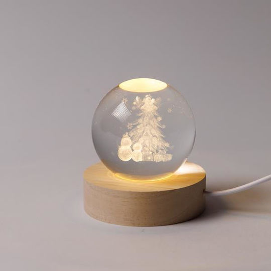 Illuminated Ball 6cm Christmas Design Snowmen Christmas Tree USB 6 Warm White SMD LED Base 7cm Power Extension 70cm IP20 Eurolamp 600-47058