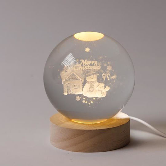 Illuminated Ball 8cm Christmas Figure Snowman Design With House USB 6 Warm White SMD LED Base 7cm Power Extension 70cm IP20 Eurolamp 600-47063